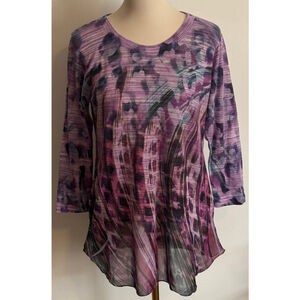 Women's Cubism Purple Blue Abstract Tunic Top M